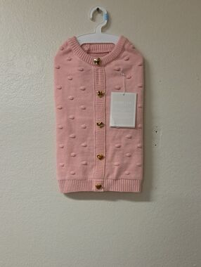 Shabby Chic Boutique Pink Bobble-Knit Dog Cardigan with Gold Heart Buttons